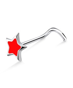 Red Star Silver Curved Nose Stud NSKB-793